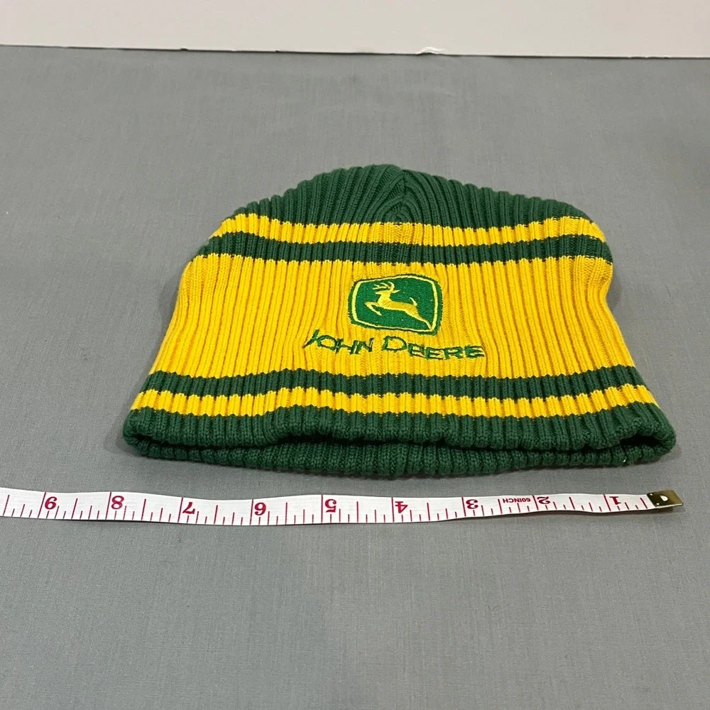 John Deere Beanie Kids O/S 2T-4T Yellow Green Striped‎ Logo Knit Hat